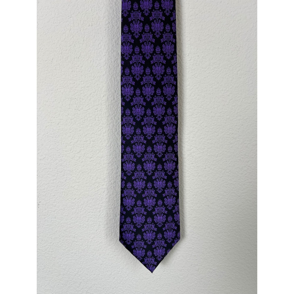 Disney Parks Haunted Mansion Wallpaper Purple Black 100% Silk Tie Necktie Goth